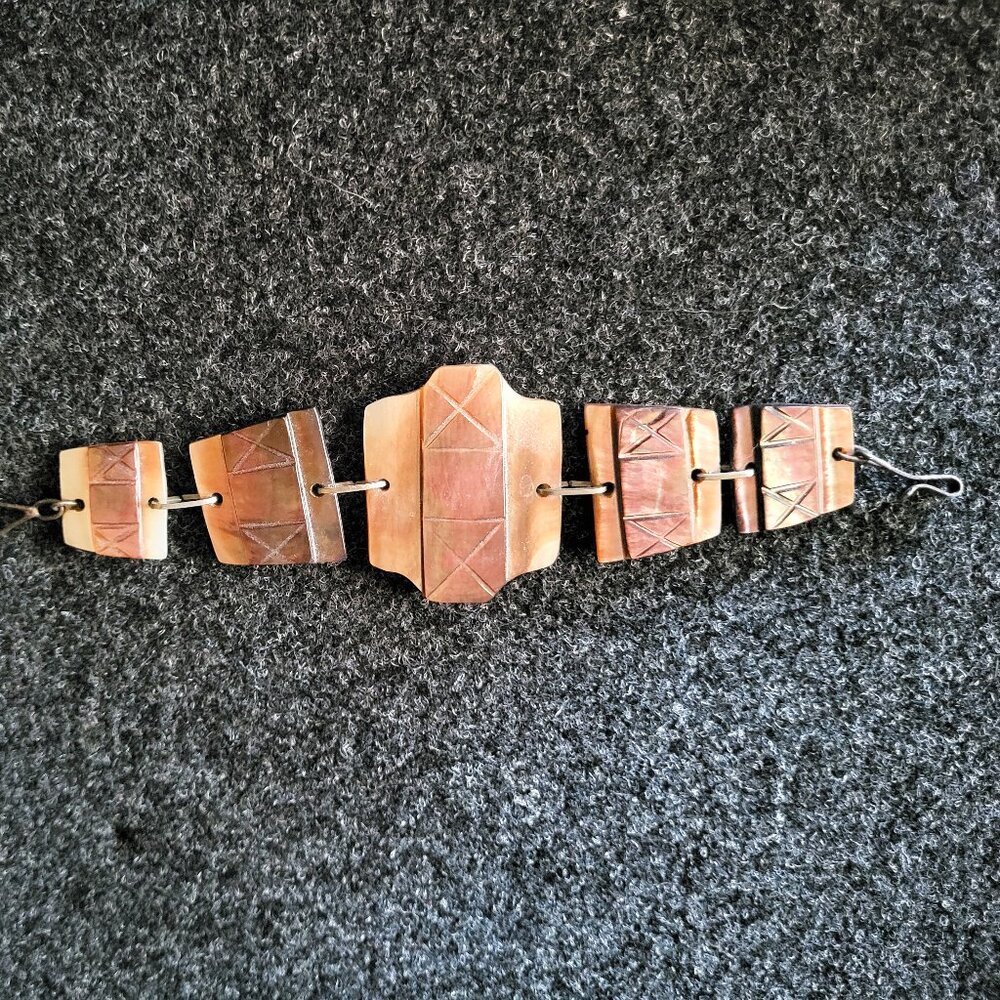 Craved Mother of Pearl Shell Panel Bracelet - 7" Long